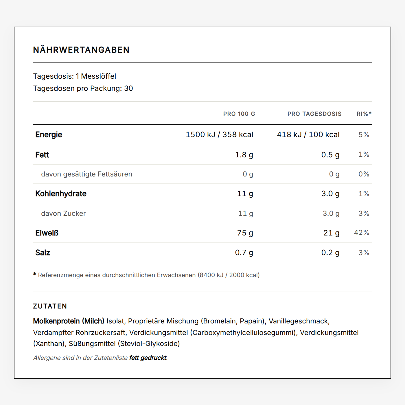 Whey Protein Isolate - Vanilla